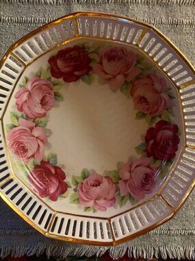 Vintage E & R Erphila Germany numbered 18 Reticulated Bowl Gold Open Lattice